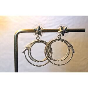 Bar V Ranch 925 Sterling Silver Cowgirl Star Lasso Lariat Post Dangle Earrings